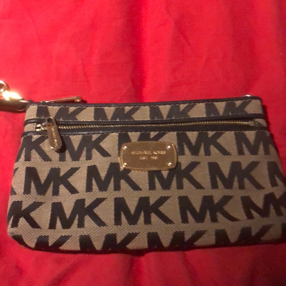 Michael Kors wristlet tan and black logo